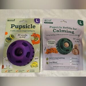 Woof Pupsicle Dog Treat Toy (L) with Pupsicle Calming Refill Pops (L)
